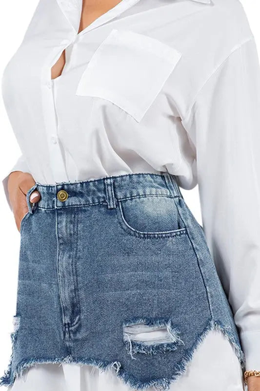 Women’s Fashion Shirt Dress – Sexy Button-Front, Long Sleeves, Denim Mini Skirt Design | Jade Icarus