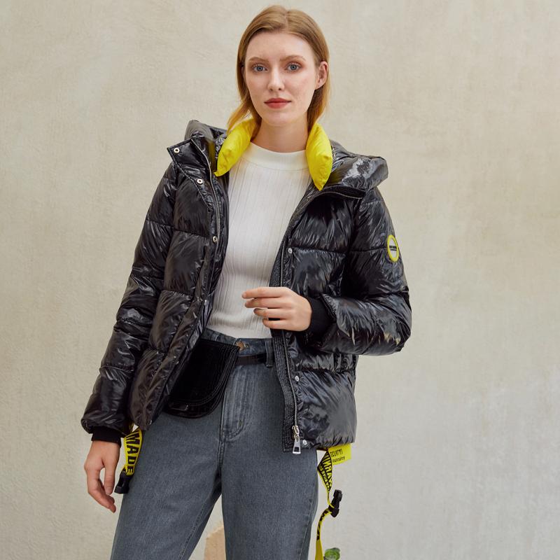 Short women winter coat parkas warm hooded shiny jacket coat Ladies | Jade