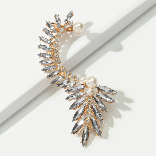 Luxurious Rhinestone Pearl Decor Ear Clip Climber Around Earring for