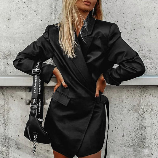 Black belt sexy blazer Women long sleeve pocket high waist | Jade