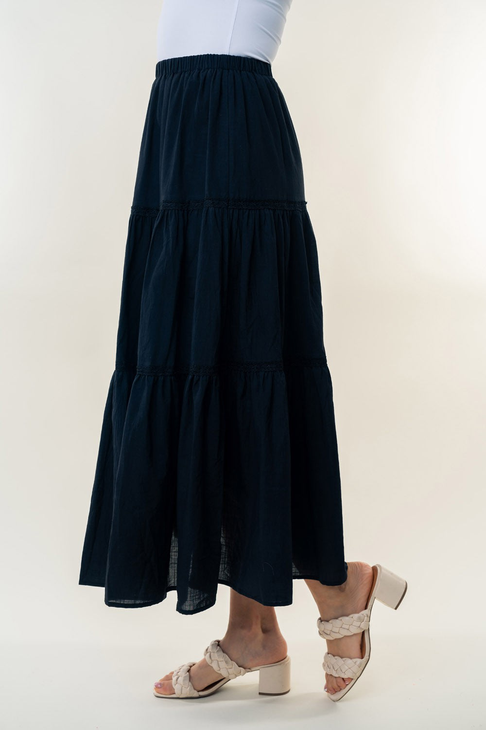 White Birch High Waisted Tiered Maxi Skirt | Jade Icarus