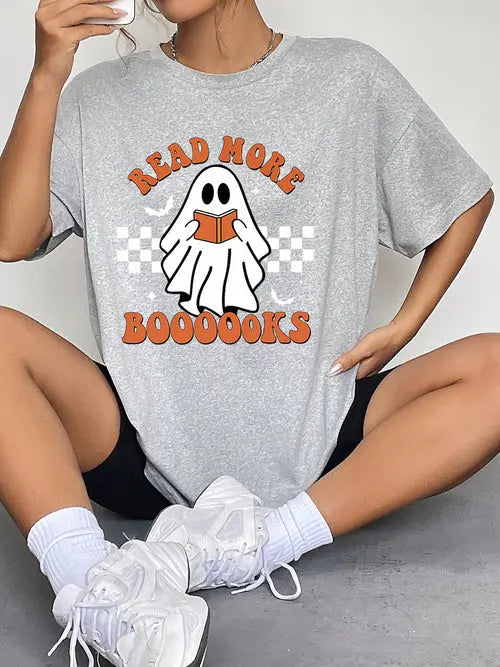 Read More Boooks Ghost Graphic T-Shirt – Halloween Round Neck Tee | Ruby Styx