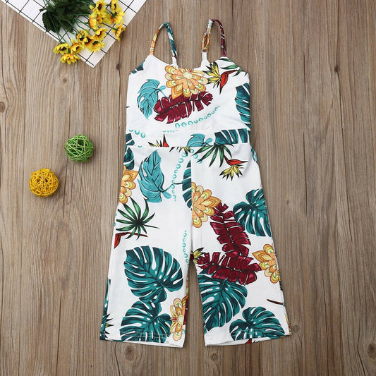 2 7Y Kids Baby Girl Romper Sleeveless Belt Leaves