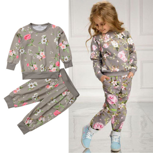 Fashion Kids Baby Girls Floral Tracksuits