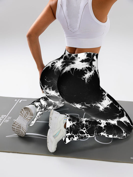 High-Waist Tummy Control Flare Yoga Pants For Women, Tie-Dye Stretch