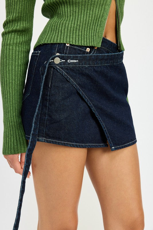 WRAPPED MINI DENIM SKIRT | Jade Icarus