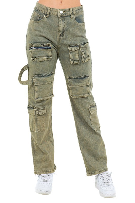 WOMEN FAHION CARGO STYLE DENIM PANTS | Jade Icarus