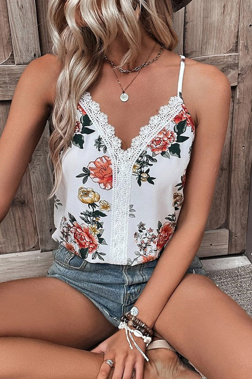 Women Floral Print Lace V Neck Tank Top | Lightweight & Sexy Summer Top | Jade Icarus