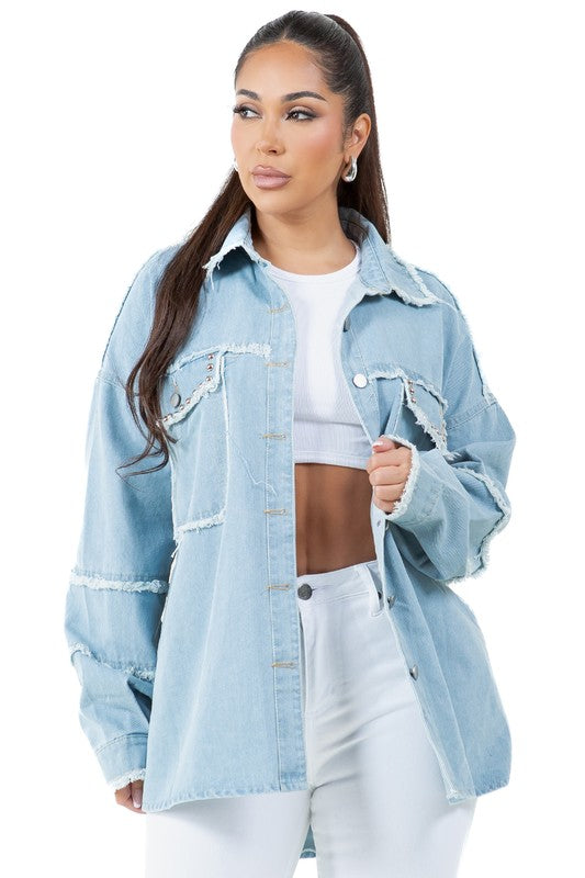 WOMEN FASHION OVERSIZE DENIM SHIRT | Jade Icarus