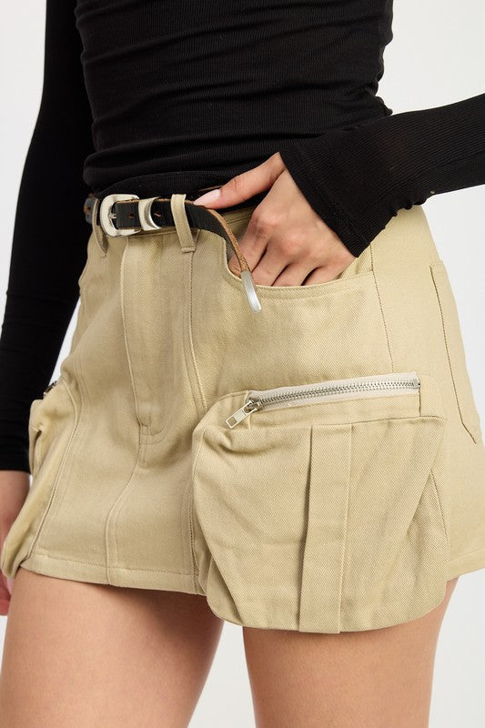 EXPOSED CARGO POCKET MINI SKIRT | Jade Icarus
