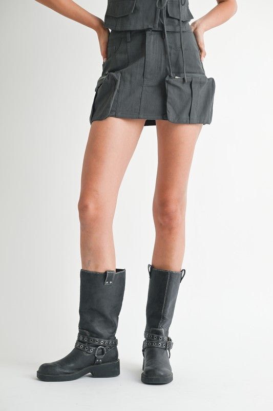 EXPOSED CARGO POCKET MINI SKIRT | Jade Icarus