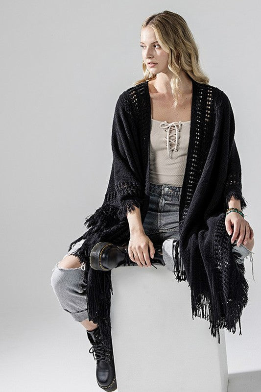 Fringe Ruana Style Shawl Cardigan