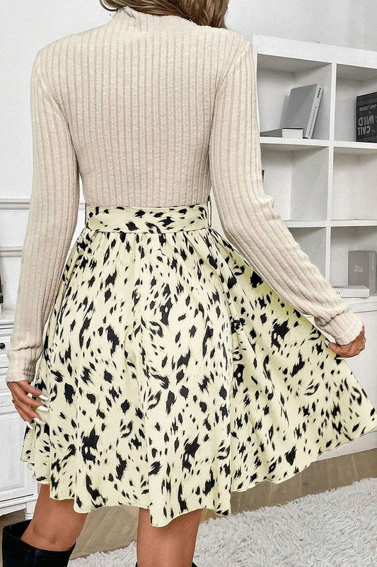 Women Knit Patchwork Printed Belted A-line Dress | Jade Icarus