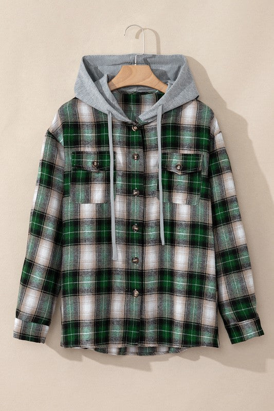 Women Plaid Print Chest Hooded Shacket Jackets | Trendy & Versatile Shirt-Jacket Combo | Jade Icarus