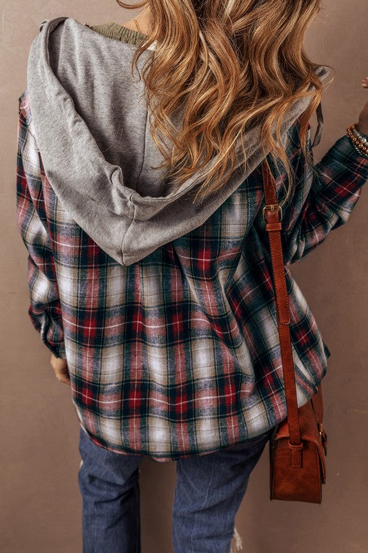 Women Plaid Print Chest Hooded Shacket Jackets | Trendy & Versatile Shirt-Jacket Combo | Jade Icarus