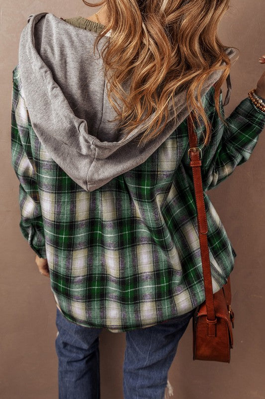 Women Plaid Print Chest Hooded Shacket Jackets | Trendy & Versatile Shirt-Jacket Combo | Jade Icarus