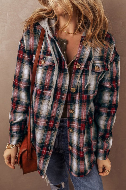 Women Plaid Print Chest Hooded Shacket Jackets | Trendy & Versatile Shirt-Jacket Combo | Jade Icarus