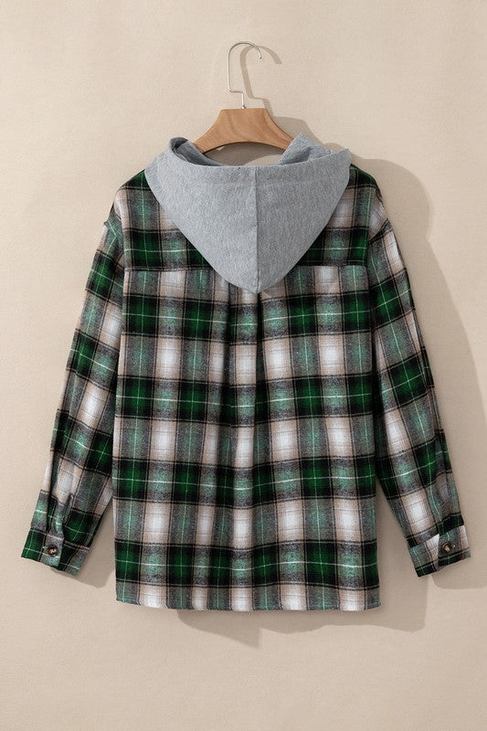 Women Plaid Print Chest Hooded Shacket Jackets | Trendy & Versatile Shirt-Jacket Combo | Jade Icarus