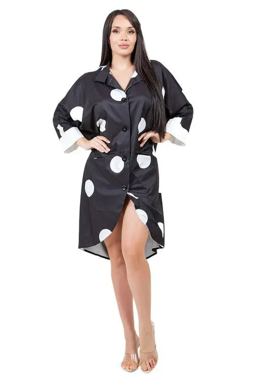 Women’s Fashion Shirt Dress – Sexy Button-Front, 3/4 Sleeves, Low Height Style | Jade Icarus