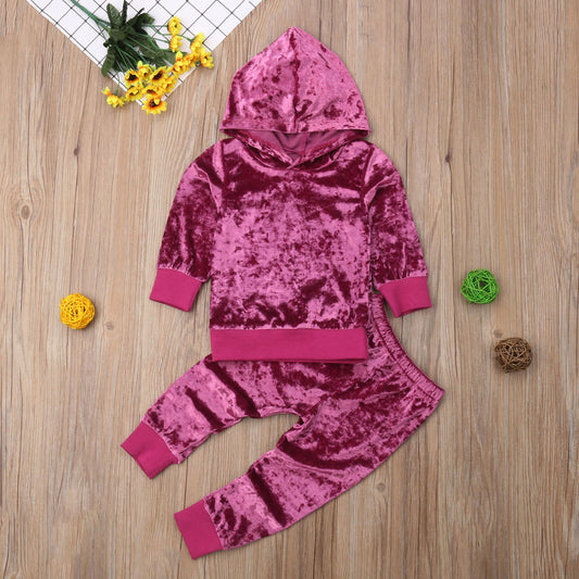 2Pcs Toddler Kids Baby Girls Winter Velvet  Hooded