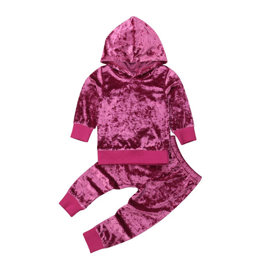 2Pcs Toddler Kids Baby Girls Winter Velvet  Hooded