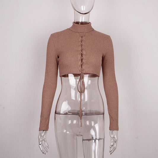 Lace Up Turtleneck Women Crop Top | Sexy Streetwear Club Top