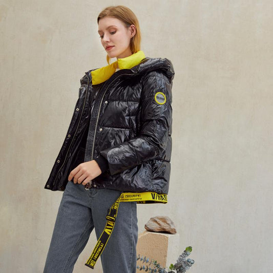 Short women winter coat parkas warm hooded shiny jacket coat Ladies | Jade