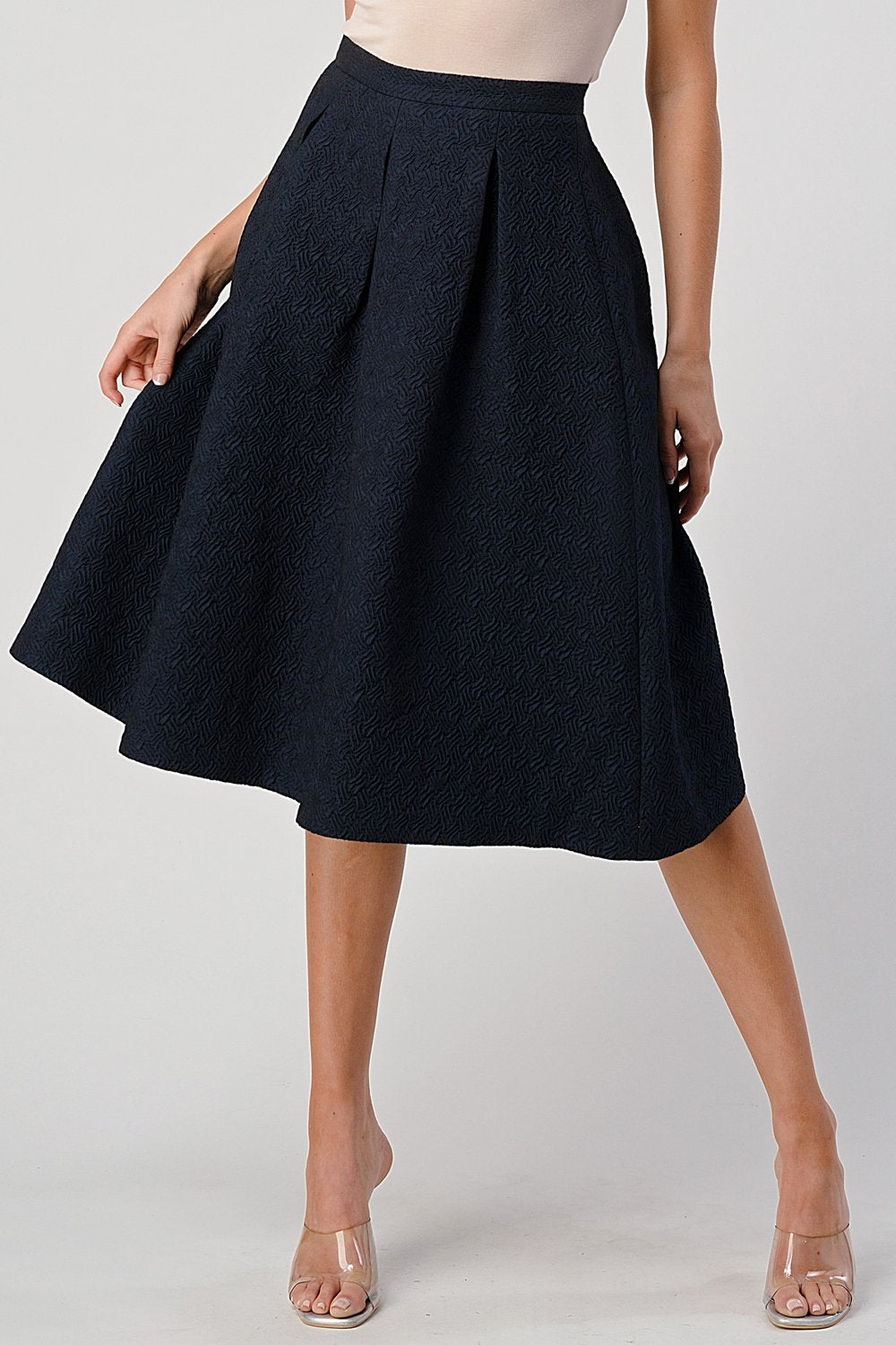 Textured A-Line Midi Skirt with Pleats | Indigo Arrowwood