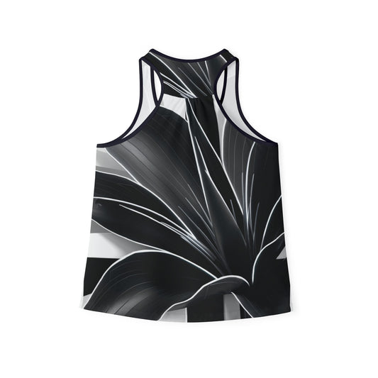 Womens Floral White and Black Racer Tank Top | Active Performance Top