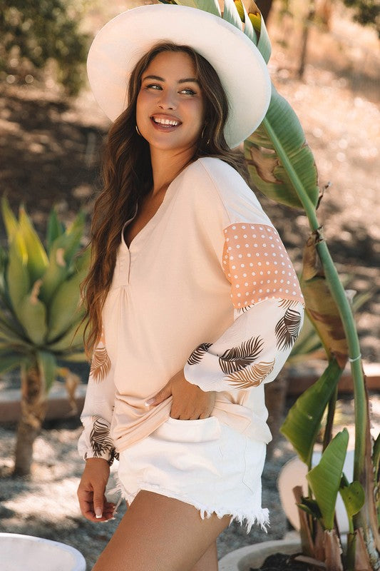 Women Dot Puff Sleeve Patchwork Sweatshirts | Jade Icarus