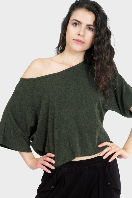 LUMI Organic Crop Top | Textured Bateau Neck Top for Women