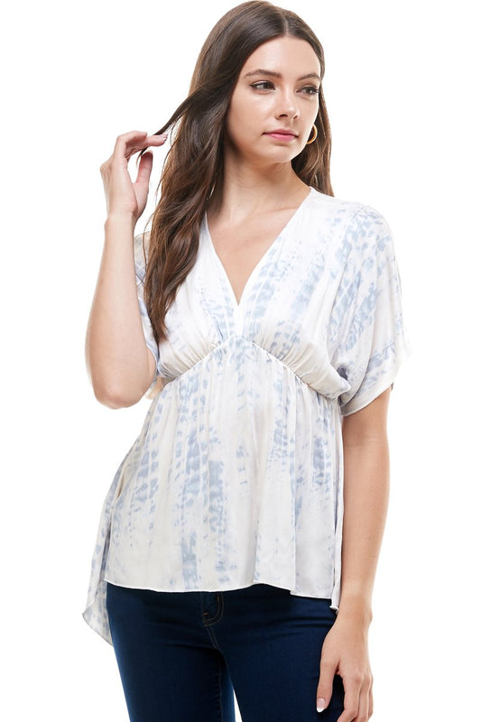 Flowy V-Neck Top with Relaxed Fit – Tie Dye Dolman Sleeve Oversize Blouse