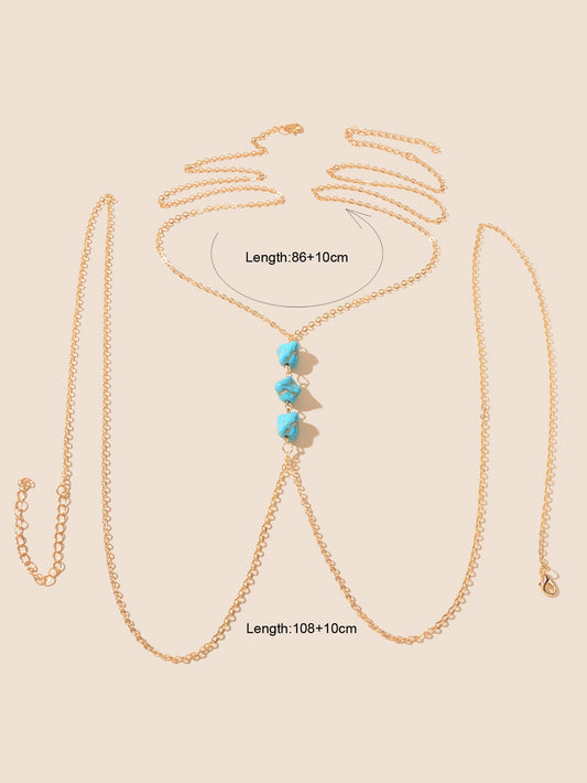 Boho Chic Turquoise Decor Beach Bikini Body Jewelry Gold Body Chain