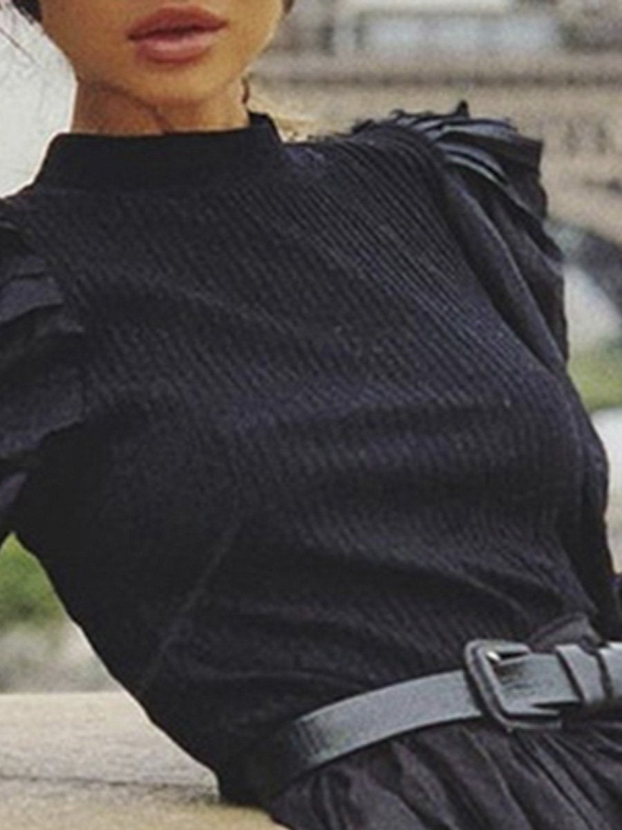 Round neck patchwork knitted blouse Female long | Fuchsia Simba