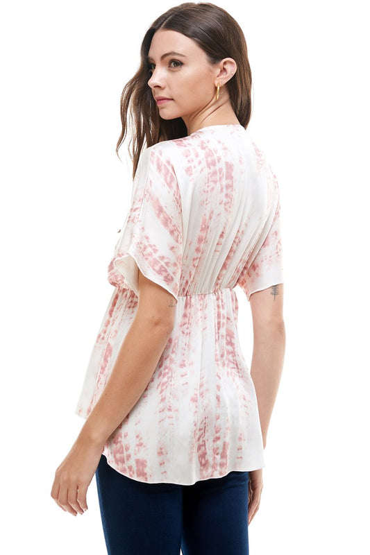 Flowy V-Neck Top with Relaxed Fit – Tie Dye Dolman Sleeve Oversize Blouse