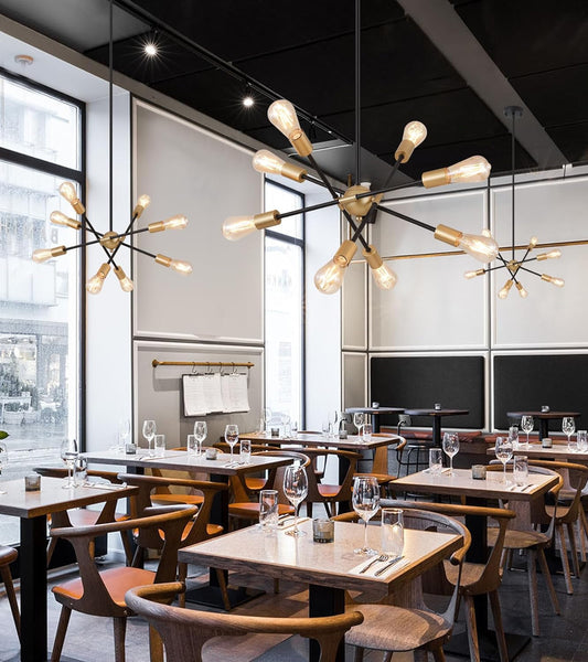 8 Lights Dining Room Light Fixtures Modern Sputnik Chandelier Black