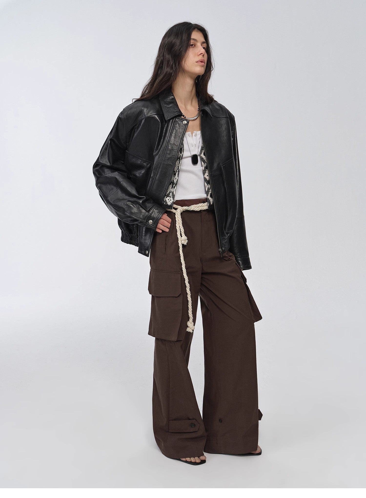 Imported waxed sheep leather retro work jacket coat for women | Brown Coeus