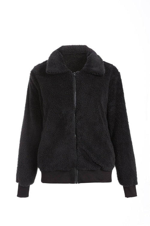 Winter Autumn Women Lapel Zipper Jacket Coat | Carmine Juneberry