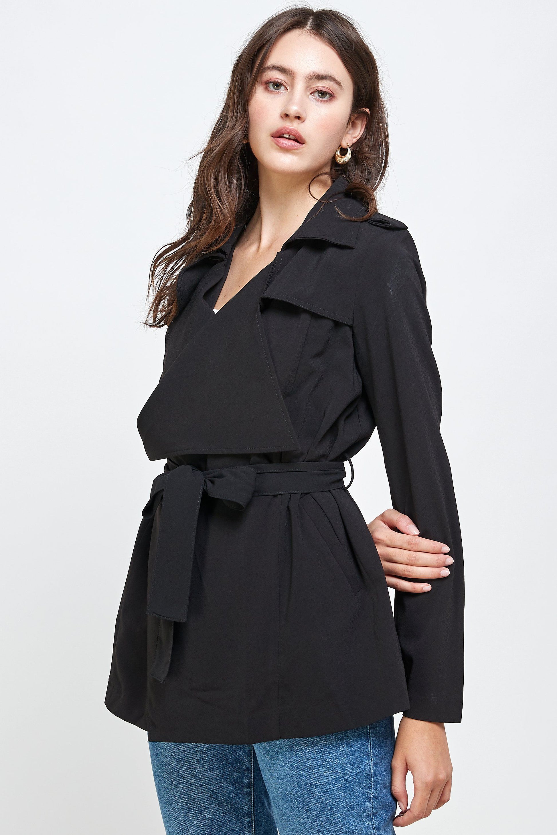 Lightweight Open-Front Drape Jacket with Shoulder Tabs | Indigo Arrowwood