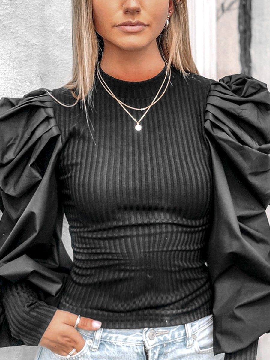 Round neck patchwork knitted blouse Female long | Fuchsia Simba