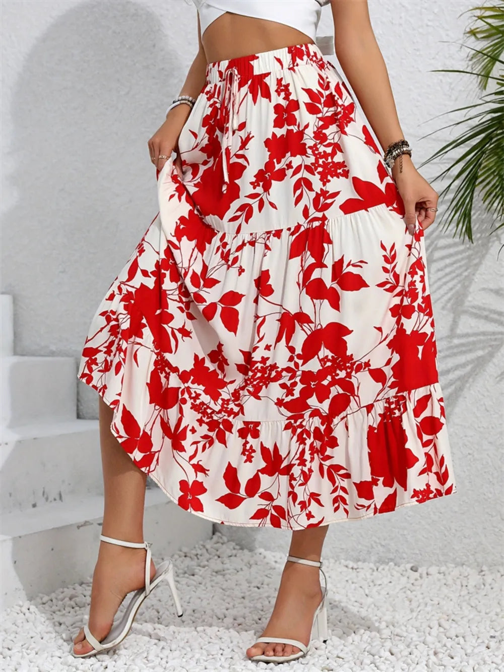 Ruffled Hem Printed Midi Skirt | Ruby Styx