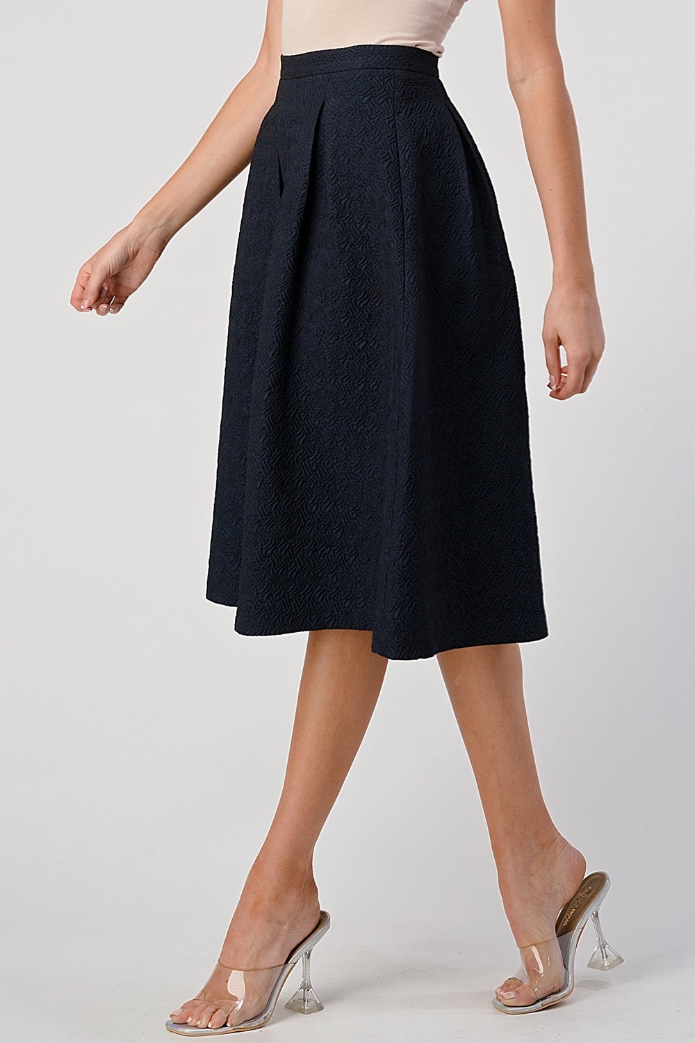 Textured A-Line Midi Skirt with Pleats | Indigo Arrowwood