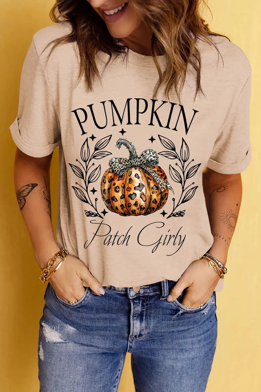 Pumpkin Graphic Round Neck Short Sleeve T-Shirt | Fall Casual Tee | Crimson Medea