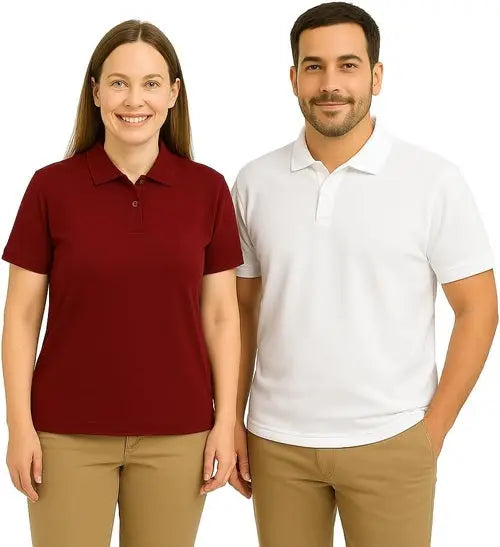 Misharen Unisex Pure Cotton 2Pcs Combo Polo T-Shirt | 240 GSM Honeycomb Fabric | Ruby Milo