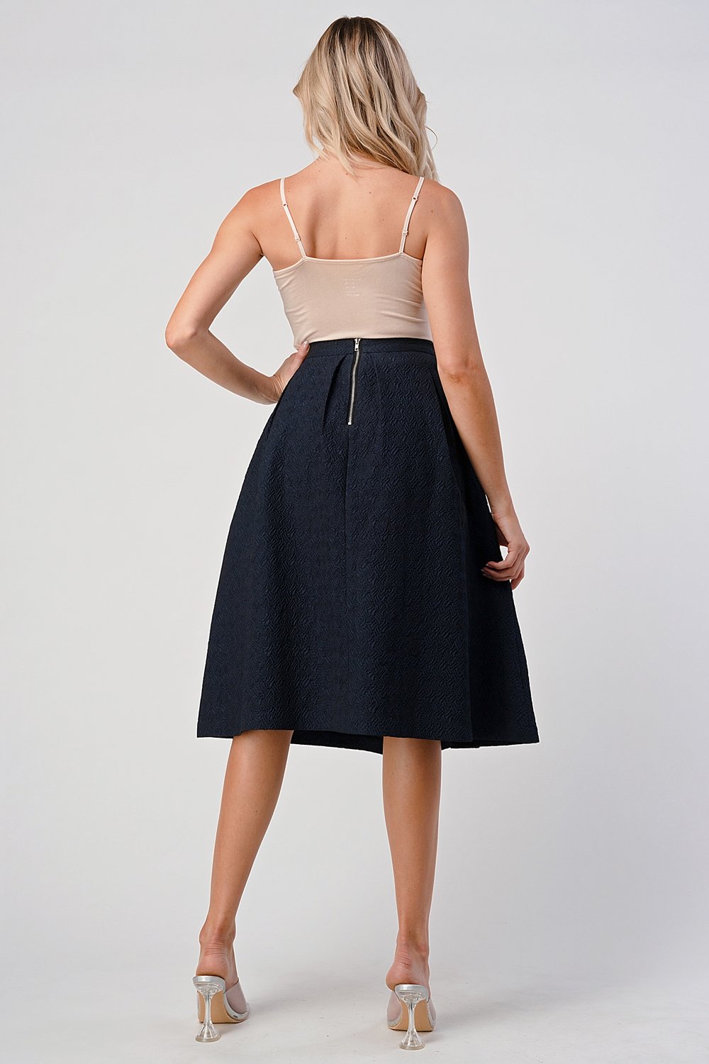 Textured A-Line Midi Skirt with Pleats | Indigo Arrowwood