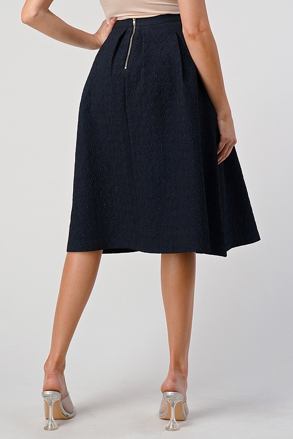 Textured A-Line Midi Skirt with Pleats | Indigo Arrowwood