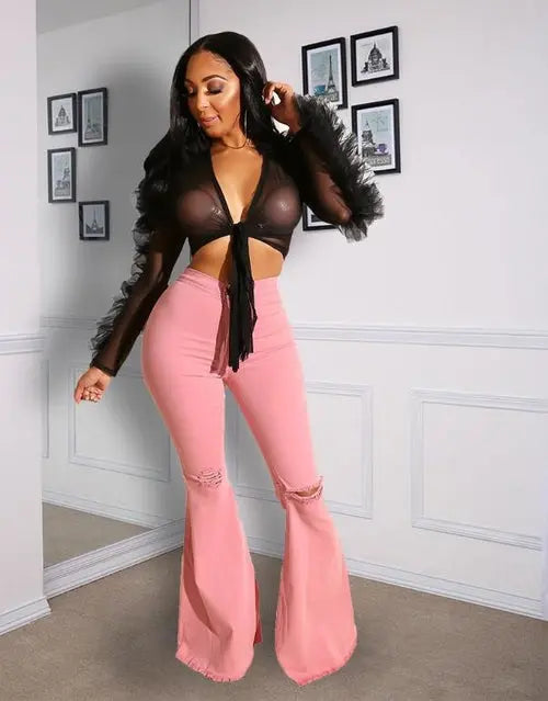 Black Gothic Woven Crop Top for Women | Sexy Transparent Club Top | Jade