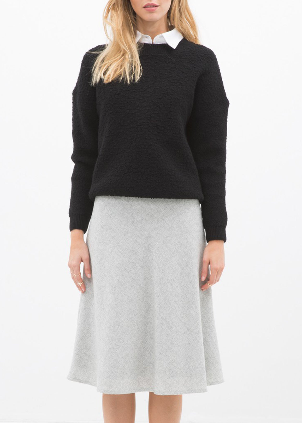 High Waisted Wool Knit Midi Skirt In Heather Grey | Lemon Hera