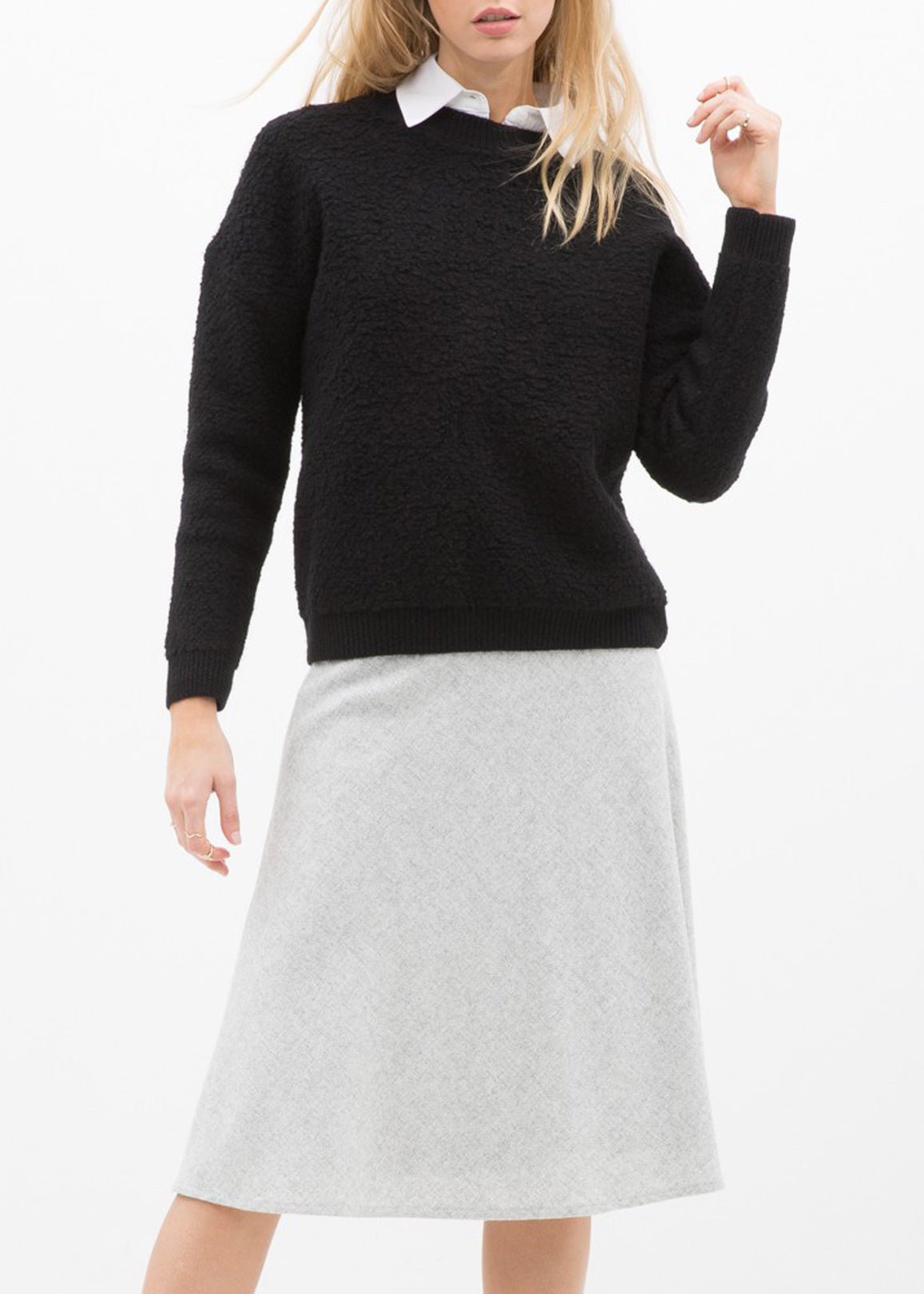 High Waisted Wool Knit Midi Skirt In Heather Grey | Lemon Hera