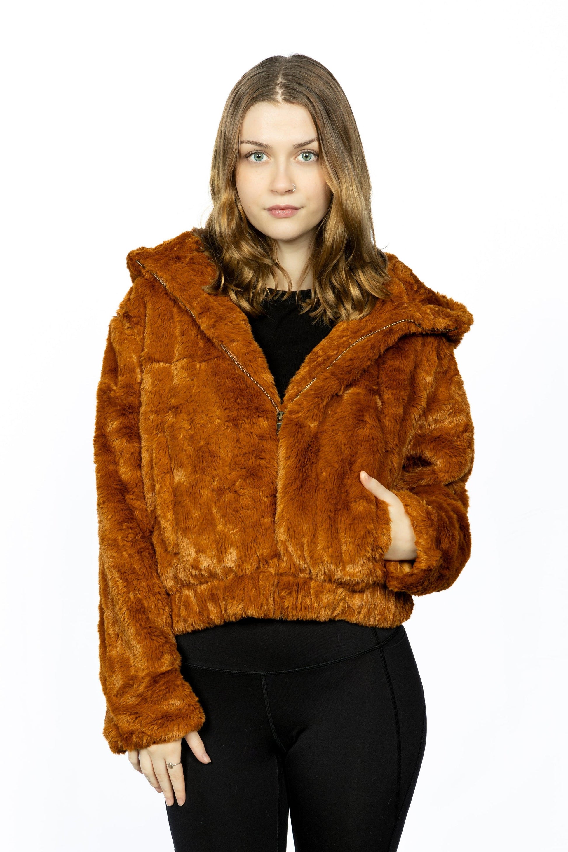 Hooded Faux Fur Jacket | Burgundy Perses